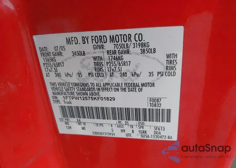 2005 Ford F-150 Lariat/Xlt из США, поврежденный, VIN 1FTPW12575KF01829